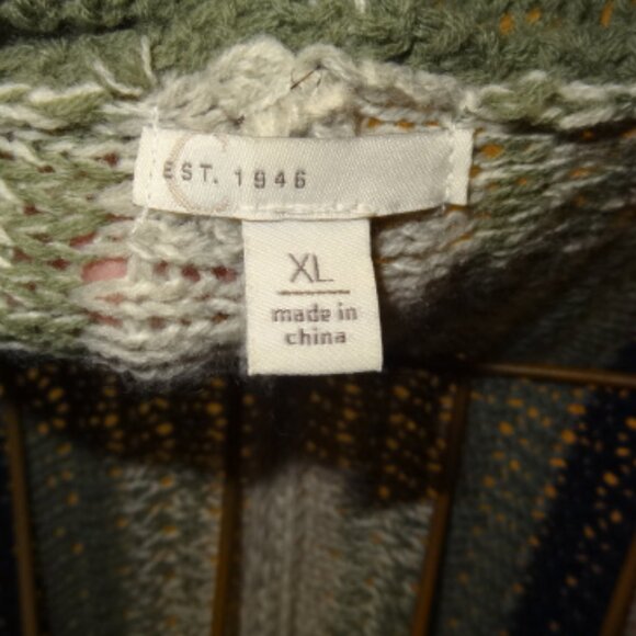 Cato, Like New Green, Blue, Gray, Tan, Cream 3 Quarter Sleeve Cardigan - Picture 4 of 5